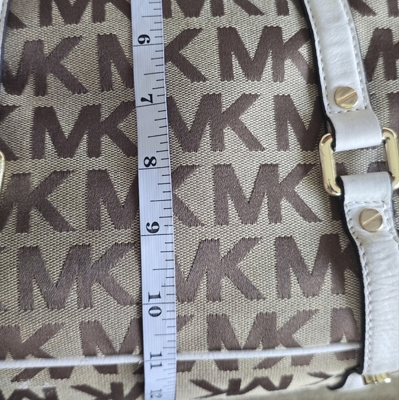 Michael Kors Handbag Bedford Women Medium Logo Jacquard Satchel Beige Vanilla - Picture 7 of 15